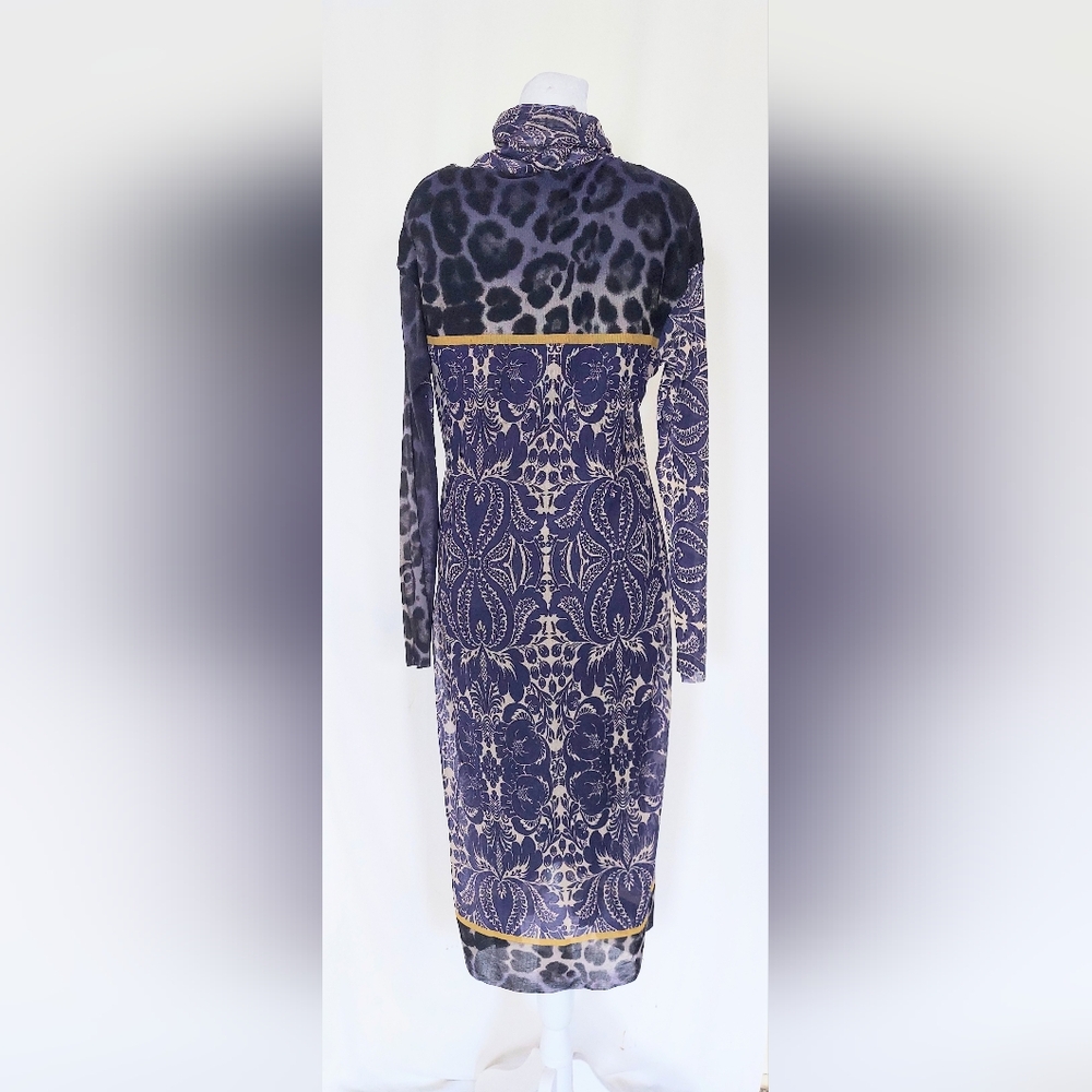 Petit Pois by Viviana G Long Sleeve Maxi Dress Size Medium Blue Gold - Picture 5 of 10